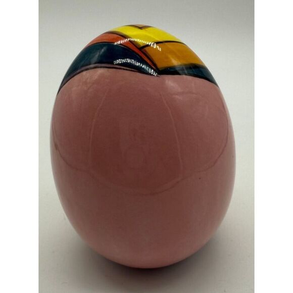 Hand Painted 4” Egg Ceramic Pottery Glazed Costa Rica Signed - Picture 4 of 9